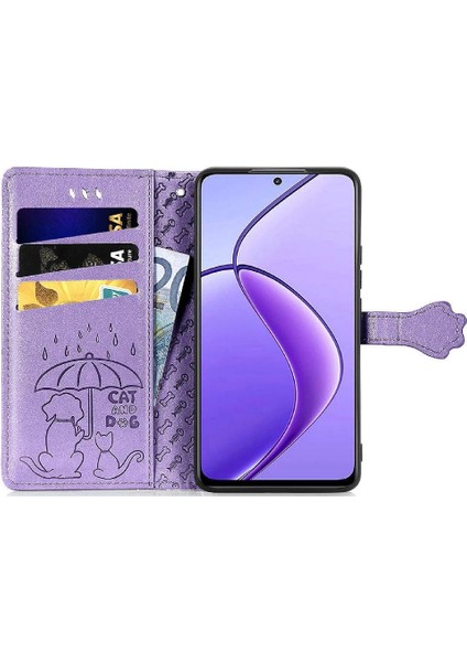 Realme 12 Için Flip Case Deri Kılıf Karikatür Hayvanlar Kısa Kayış Flip (Yurt Dışından)