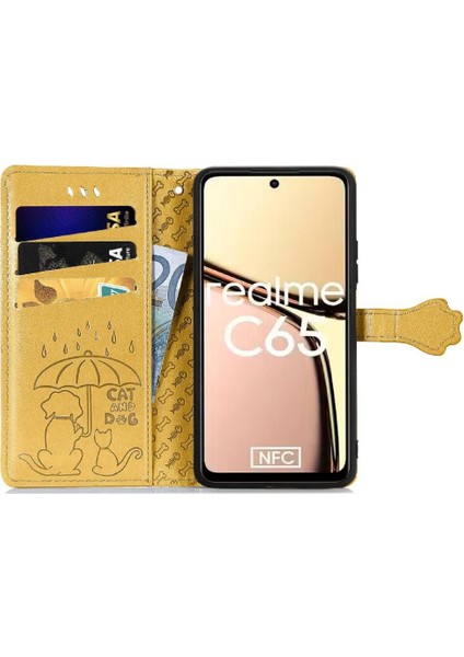 Realme C65 Için Flip Case Kısa Kayış Kapak Kapak Karikatür Hayvanlar Deri (Yurt Dışından)