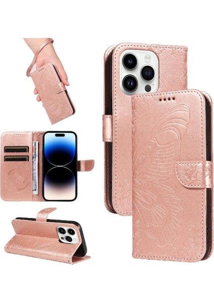 Kredi Kartı Yuvası ile IPhone 14 Pro Max Yüksek Kalite Deri Için Flip Case (Yurt Dışından)