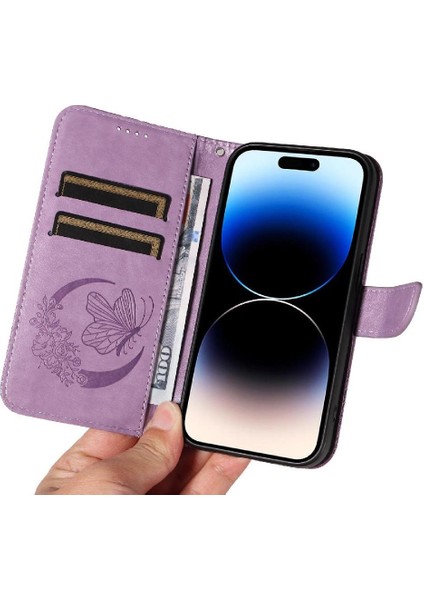Kredi Kartı Yuvası ile IPhone 14 Pro Max Yüksek Kalite Deri Için Flip Case (Yurt Dışından)