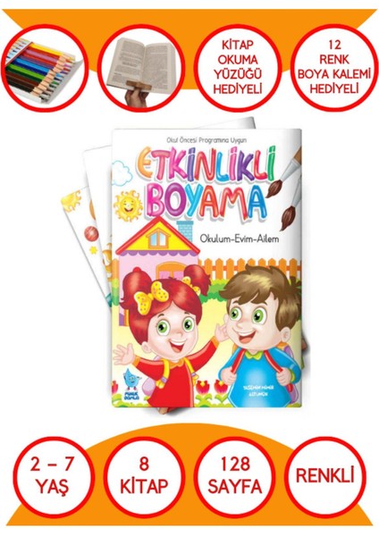 Etkinlikli Boyama Kitabı Okul Öncesi Programına Uygun + 12'li Tam Boy Kuru Boya Hediyeli