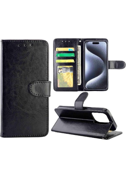 IPhone 15 Için Flip Case Pro Pu Deri Kart Tutucu Darbeye Kickstand (Yurt Dışından)