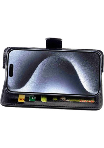 IPhone 15 Için Flip Case Pro Pu Deri Kart Tutucu Darbeye Kickstand (Yurt Dışından)
