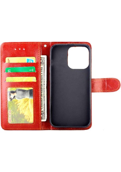 IPhone 15 Için Flip Case Pro Pu Deri Kart Tutucu Darbeye Kickstand (Yurt Dışından)