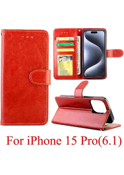 IPhone 15 Için Flip Case Pro Pu Deri Kart Tutucu Darbeye Kickstand (Yurt Dışından)