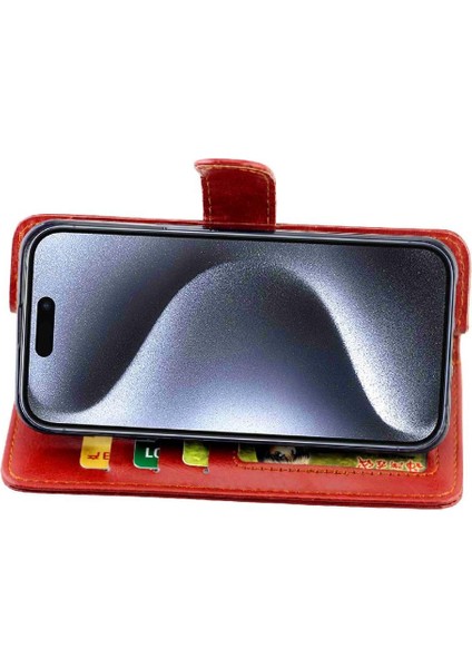 IPhone 15 Için Flip Case Pro Pu Deri Kart Tutucu Darbeye Kickstand (Yurt Dışından)
