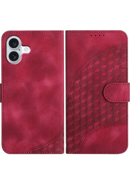 IPhone 16 Için Flip Case Artı Pu Deri Kapak Çevirin Geometrik Desen Kartı (Yurt Dışından)