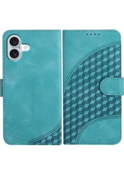 IPhone 16 Için Flip Case Artı Pu Deri Kapak Çevirin Geometrik Desen Kartı (Yurt Dışından)