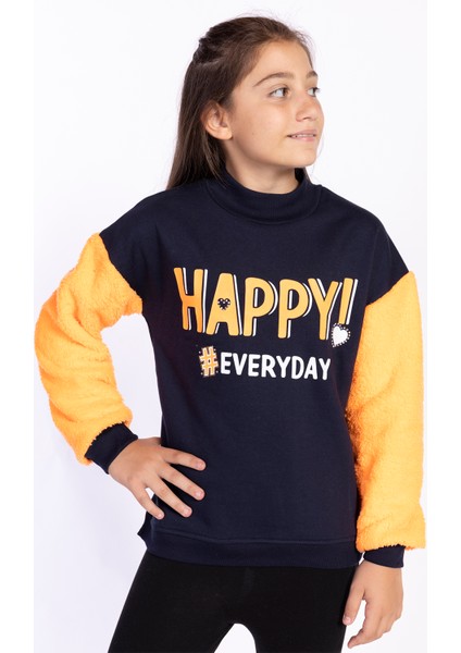 Kız Çocuk Peluş Detaylı Baskılı Sweatshirt