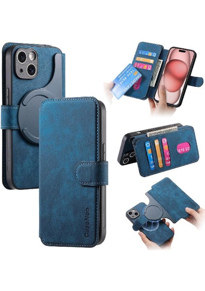 IPhone 15 Için Flip Case Cüzdan Retro Kart Standı Mıknatıs Koruyucu Malzeme (Yurt Dışından)