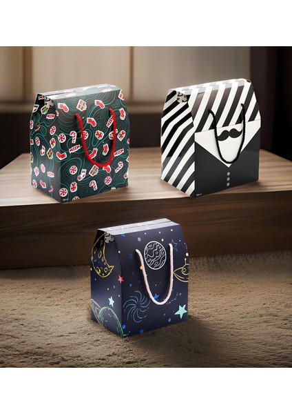 3'lü Kapaklı Kulplu Hediye Kutusu