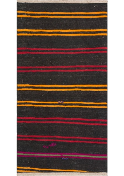 Sarı Kırmızı Rengi Çizgili Deesn Vintage Kilim