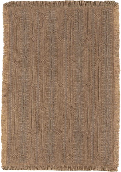 Antique Trk Light Brown - Dört Tarafı Saçaklı Pamuklu Yıkanabilir Kilim