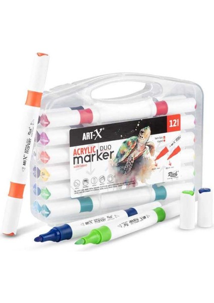 Art x Acrylic Duo Marker Çift Uçlu Su Bazlı Boyama Kalemi 12 Renk Set 18057