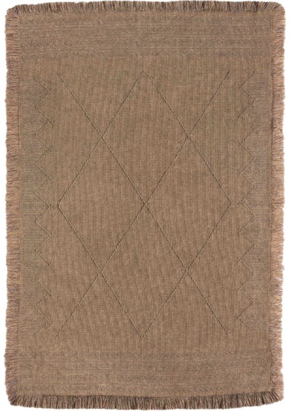 Antique Mnc Light Brown - Dört Tarafı Saçaklı Pamuklu Yıkanabilir Kilim