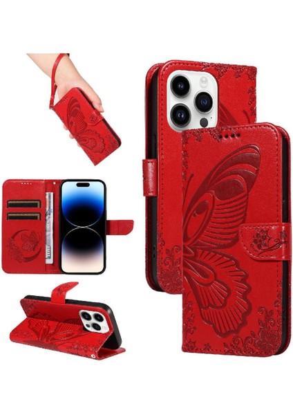 Kredi Kartı Yuvası ile IPhone 14 Pro Için Flip Case Ayrılabilir El Kayışı (Yurt Dışından)
