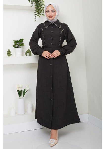 Boncuklu Sofia Elbise Siyah Hm2476