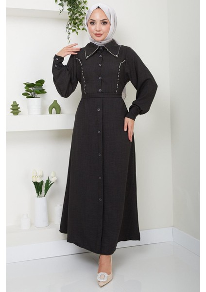 Boncuklu Sofia Elbise Siyah Hm2476 modelleri