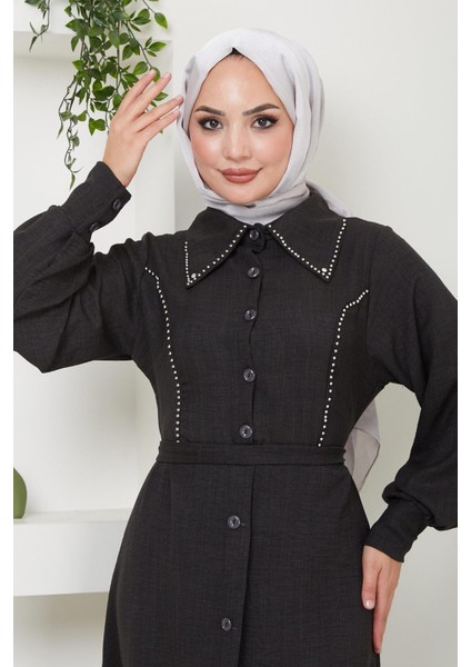 Boncuklu Sofia Elbise Siyah Hm2476 fırsatları