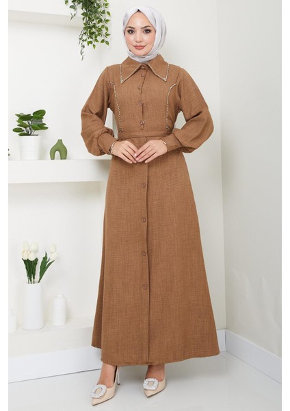 Boncuklu Sofia Elbise Kahverengi Hm2476 fiyatları