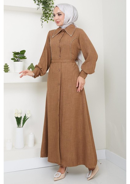 Boncuklu Sofia Elbise Kahverengi Hm2476 fırsatları