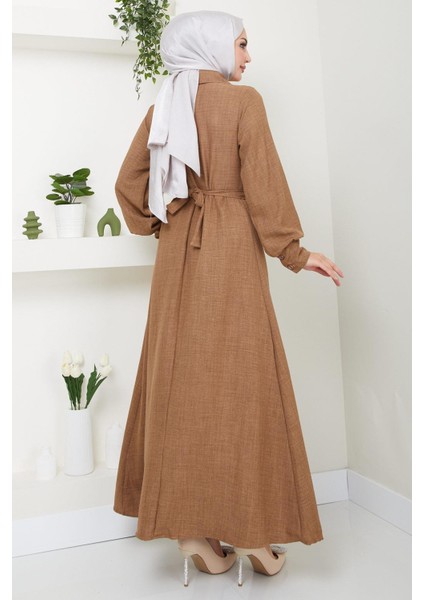 Boncuklu Sofia Elbise Kahverengi Hm2476 indirimleri