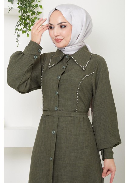Boncuklu Sofia Elbise Haki Hm2476 fırsatları