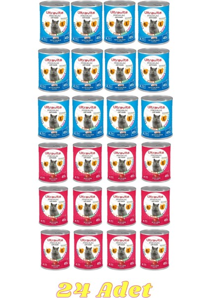 Premium Yüksek Proteinli Kuzu * Balık Karışık Konserve Yaş Kedi Maması 415 gr x 24 Adet