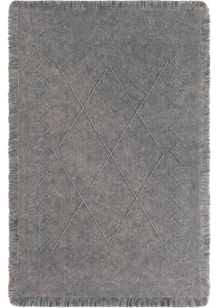 Carpetrium Home Antique Mnc Grey - Dört Tarafı Saçaklı Pamuklu Yıkanabilir Kilim