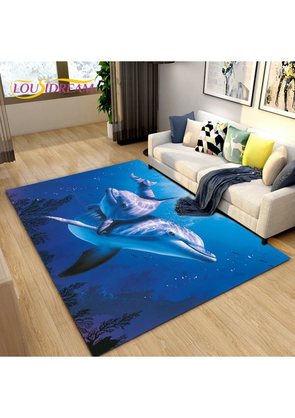 No.9 Stili 40X60CM 3D Sualtı Dünyası Deniz Kaplumbağası Yunus Alan Kilim Büyük, Oturma Odası Yatak Odası Kanepe Paspas Mutfak Için Halı Kilim, Kaymaz Zemin Mat (Yurt Dışından)