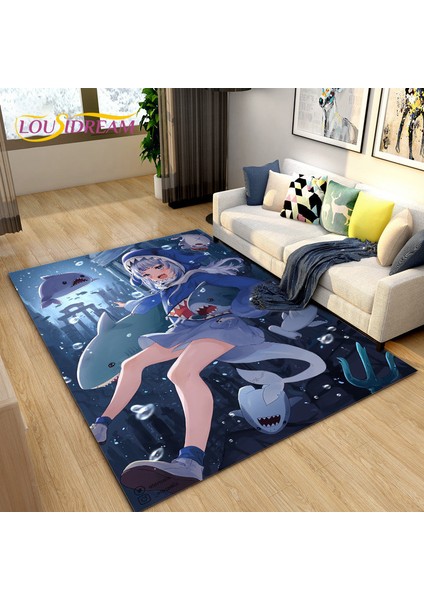 Yaci Shop No.25 Tarzı 100X120CM Gawr Gura Hololive Sevimli Anime Köpekbalığı Alan Kilim, Oturma Odası Yatak Odası Kanepe Paspas Dekorasyon Için Halı Halı, Çocuklar Kaymaz Zemin Mat (Yurt Dışından)