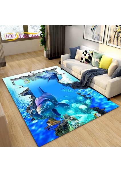 No.18 Stili 40X60CM Sualtı Dünyası 3D Deniz Dibi Illusion Dolark Alan Kilim, Oturma Odası Yatak Odası Kanepe Paspas Için Halı Halı, Kaymaz Zemin Mat (Yurt Dışından)