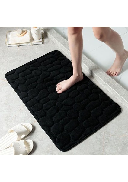 Siyah Stil 400MMX600MM Sıcak Arnavut Kaldırımı Kabartmalı Banyo Paspas Ev Oturma Odası Halı 3D Bellek Köpük Banyo Paspas Kaymaz Emici Banyo Aksesuarları (Yurt Dışından)