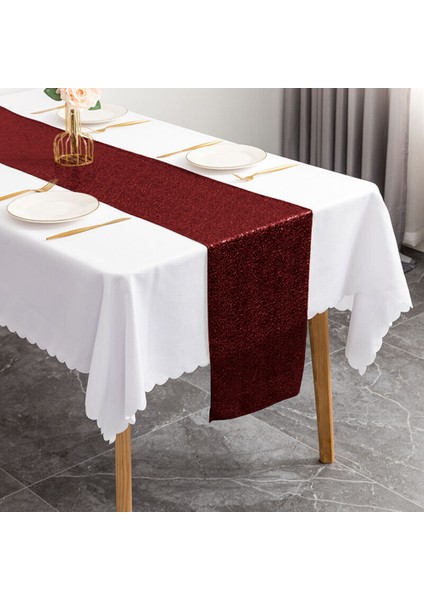Bordo Tarzı 30X140CM Glitter Net Masa Koşucular Pırıltılı Payet Masa Koşucular Düğün Dekorasyon Payet Noel Doğum Günü Bebek Duş Parti Dekoru (Yurt Dışından)