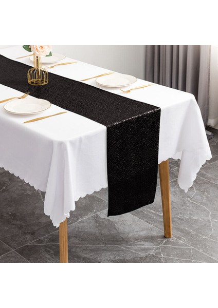 Siyah Stil 30X240CM Glitter Net Masa Koşucular Pırıltılı Payet Masa Koşucular Düğün Dekorasyon Payet Noel Doğum Günü Bebek Duş Parti Dekoru (Yurt Dışından)