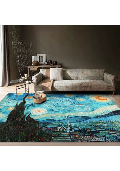 GT1098-16 Tarzı 40X60CM Van Gogh Yıldızlı Gece Mat Kadife Halı Oturma Odası Yatak Odası Dekor Boyama Halı Ev Illüstrasyon Mutfak Banyo Tapis (Yurt Dışından) fiyatları
