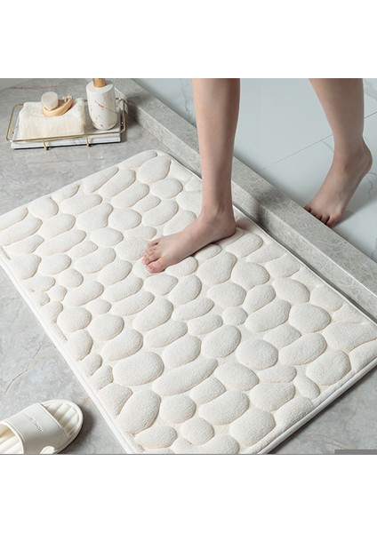 Beyaz Stil 50X80CM Arnavut Kaldırımı Kabartmalı Banyo Banyo Paspas Mercan Polar Kaymaz Halı Küvet Zemin Halısı Duş Odası Paspas Hafızalı Köpük Ped (Yurt Dışından)