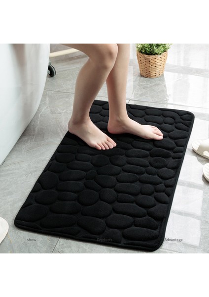 Siyah Stil 40X60CM Arnavut Kaldırımı Kabartmalı Banyo Banyo Paspas Mercan Polar Kaymaz Halı Küvet Zemin Halısı Duş Odası Paspas Hafızalı Köpük Ped (Yurt Dışından)