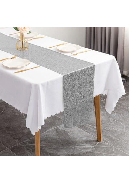 Gümüş Tarzı 30X275CM Glitter Net Masa Koşucular Pırıltılı Payet Masa Koşucular Düğün Dekorasyon Payet Noel Doğum Günü Bebek Duş Parti Dekoru (Yurt Dışından)