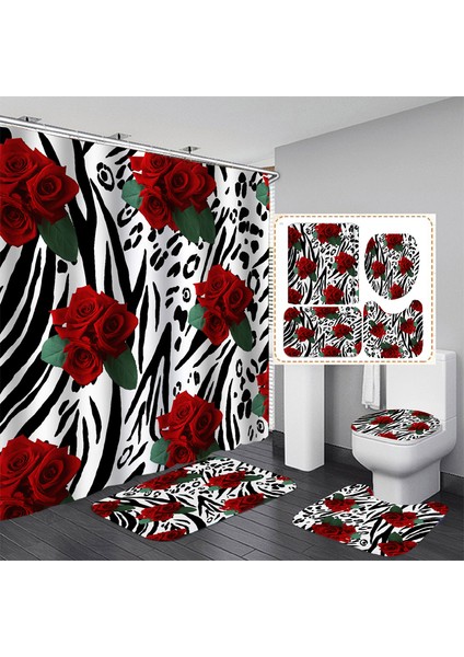 4 Adet-15 Tarzı G220XY180CM Banyo Su Geçirmez Duş Perdesi Seti Afrika Kız Banyo Seti Kaymaz Mat Halı Halı Klozet Kapağı Polyester Yıkanabilir (Yurt Dışından)