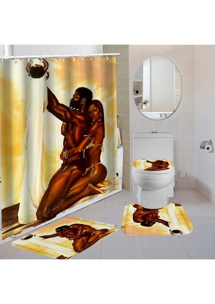 4 Adet-12 Tarzı G120XY180CM Banyo Su Geçirmez Duş Perdesi Seti Afrika Kız Banyo Seti Kaymaz Mat Halı Halı Klozet Kapağı Polyester Yıkanabilir (Yurt Dışından)