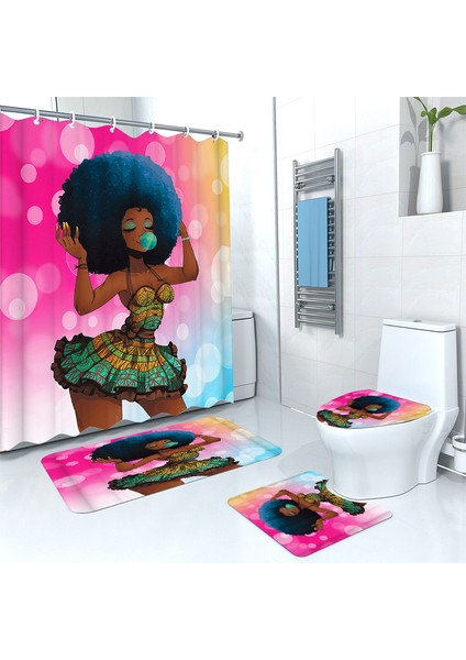 4 Adet-12 Tarzı G120XY180CM Banyo Su Geçirmez Duş Perdesi Seti Afrika Kız Banyo Seti Kaymaz Mat Halı Halı Klozet Kapağı Polyester Yıkanabilir (Yurt Dışından)
