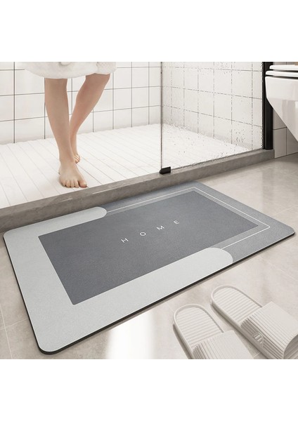 A-Gri Tarzı 40CMX60CM Banyo Paspas Kaymaz Diatom Çamur Banyo Halısı Süper Emici Çabuk Kuruyan Banyo Duş Halısı Mutfak Giriş Kapı Paspasları Ev Kat Mat (Yurt Dışından)