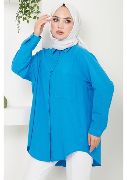 Tek Cepli Oversize Gömlek Mavi HM2482
