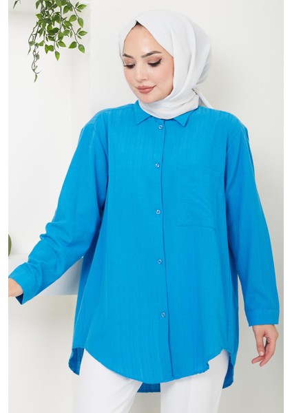 Tek Cepli Oversize Gömlek Mavi HM2482