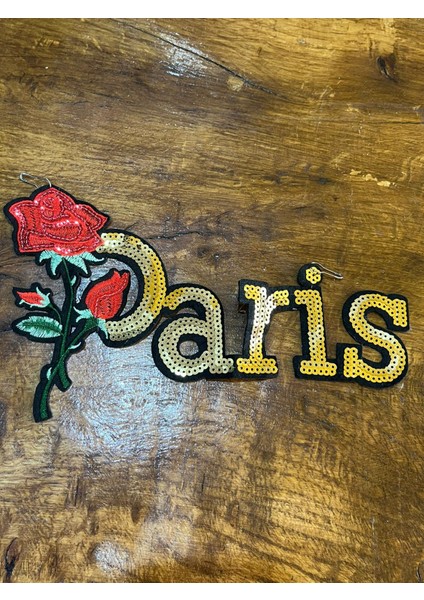 25X13 cm Pul Payettli Güllü Paris Yazı Arma Dikiş Aksesuarı