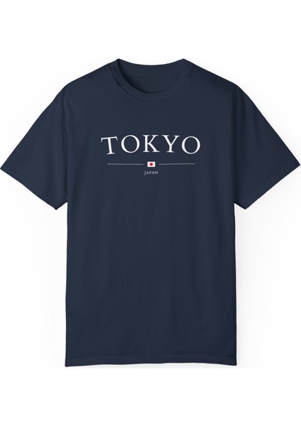 Unisex Tokyo Japonya Şehir Baskılı Lacivert Basic T-Shirt