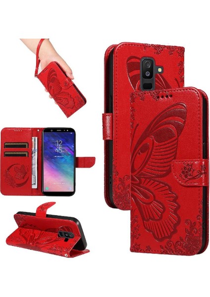 Samsung Galaxy A6 Artı Kredi Kartı Yuvası Kabartmalı Yüksek Flip Case (Yurt Dışından)