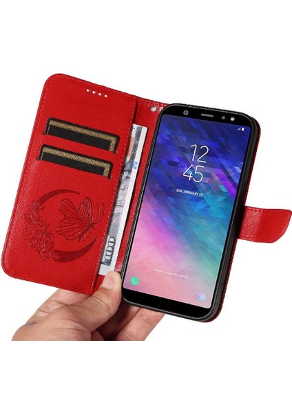 Samsung Galaxy A6 Artı Kredi Kartı Yuvası Kabartmalı Yüksek Flip Case (Yurt Dışından)