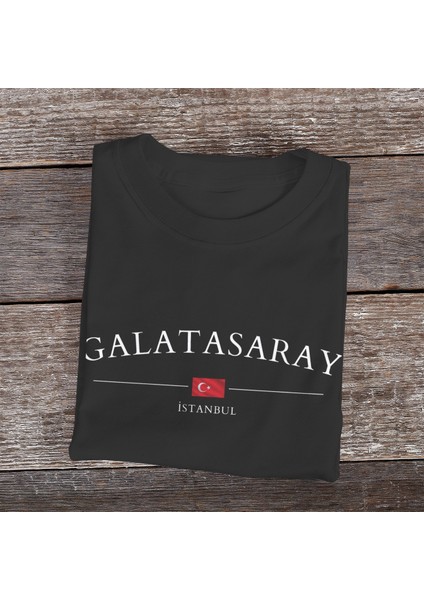 Unisex Galatasaray Baskılı Siyah Basic Tshirt
